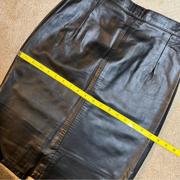 Vintage Leather Black Pencil Skirt 26" Waist High Waisted - Picture 10 of 16